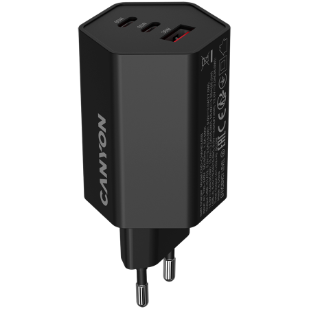 Cabluri & Adaptoare - CANYON charger HEXAGON 65 GaN 65W 2xPD 1xQC EU Black