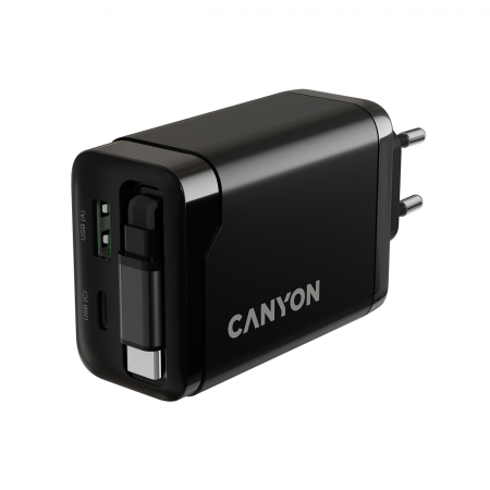 CANYON charger OnCharge 65RC Build-In Cable USB-C 65W 1xPD 1xQC EU Black [6]