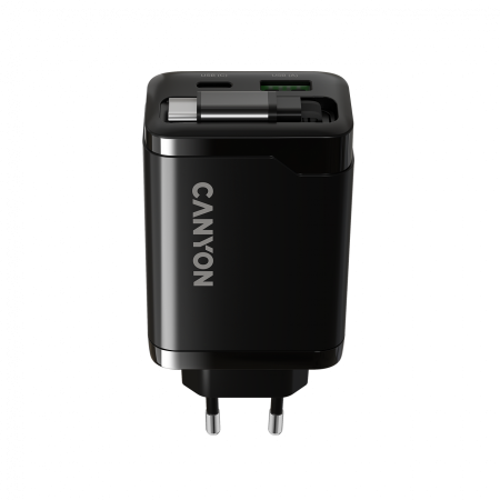 CANYON charger OnCharge 65RC Build-In Cable USB-C 65W 1xPD 1xQC EU Black [3]