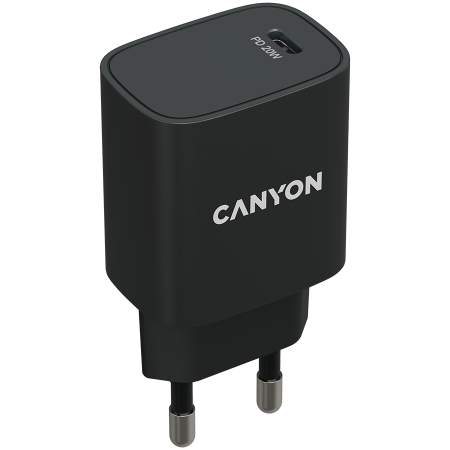 CANYON H-20, PD 20W Input: 100V-240V, Output: 1 port charge: USB-C:PD 20W (5V3A/9V2.22A/12V1.67A) , Eu plug, Over- Voltage , over-heated, over-current and short circuit protection Compliant with CE Ro [1]