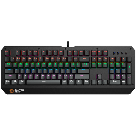 Jocuri si multimedia - CANYON Hazard GK-6, Wired multimedia gaming keyboard with lighting effect, 108pcs rainbow LED, Numbers 104keys, EN double injection layout, cable length 1.8M, 450.5*163.7*42mm, 0.90kg, color black