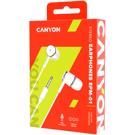 CANYON headphones EPM-01 Mic 1.2m White [2]