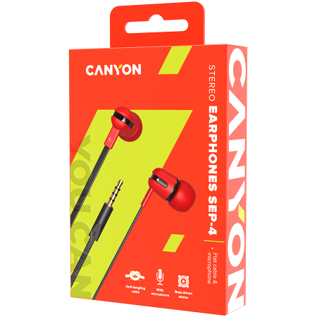 CANYON headphones SEP-4 Mic Flat 1.2m Red [1]