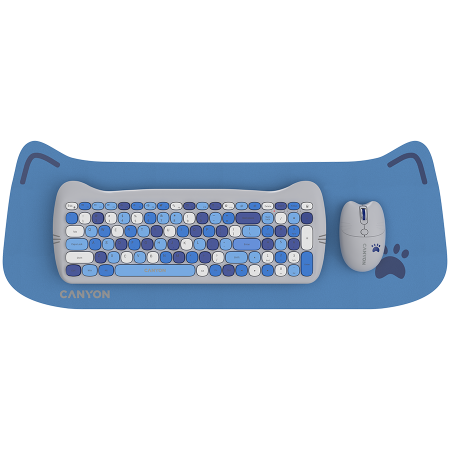 Periferice & Accesorii - CANYON HSET-W6 EN Keyboard+Mouse Kitty Edition AAA+АА Wireless Blue