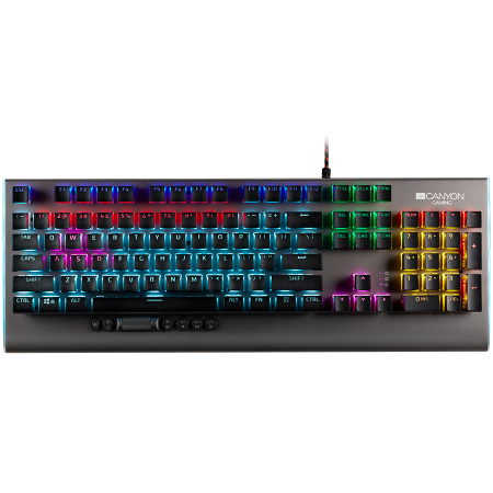 Jocuri si multimedia - CANYON Interceptor GK-8, Wired multimedia gaming keyboard with lighting effect, 20pcs rainbow LED & 19pcs RGB light, Numbers 104keys, EN double injection layout, cable length 1.8M, 446*160*40mm, 0.98k