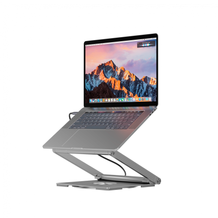 Canyon Laptop stands with hub, TYPE C F to HDMI2.0+2USB3.0+USBC3.0+RJ45+PD, TYEP C TO C cable 1m white with Emarker: HUSB332A, Material: Aluminum case+ABS+PS, Size: 245x240x27.2+/-0.3mm, Weight:1304g [3]