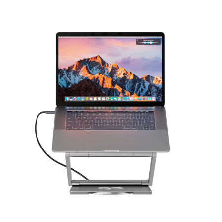 Canyon Laptop stands with hub, TYPE C F to HDMI2.0+2USB3.0+USBC3.0+RJ45+PD, TYEP C TO C cable 1m white with Emarker: HUSB332A, Material: Aluminum case+ABS+PS, Size: 245x240x27.2+/-0.3mm, Weight:1304g [5]