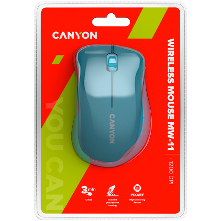 CANYON MW-11, 2.4 GHz Wireless mouse ,with 3 buttons, DPI 1200, Battery:AAA*2pcs ,Blue67*109*38mm 0.063kg [5]