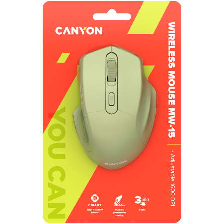 CANYON MW-15, 2.4GHz Wireless Optical Mouse with 4 buttons, DPI 800/1200/1600, Golden, 115*77*38mm, 0.064kg [5]