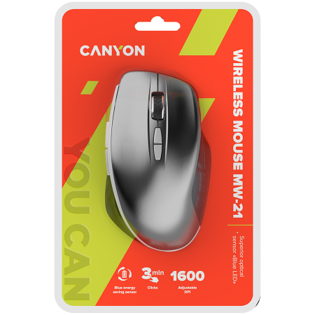 CANYON MW-21, 2.4 GHz Wireless mouse,with 7 buttons, DPI 800/1200/1600, Battery:AAA*2pcs,Dark gray72*117*41mm 0.075kg [5]