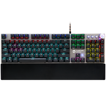 Jocuri si multimedia - CANYON Nightfall GK-7, Wired Gaming Keyboard,Black 104 mechanical switches,60 million times key life, 22 types of lights,Removable magnetic wrist rest,4 Multifunctional control knob,Trigger actuation 
