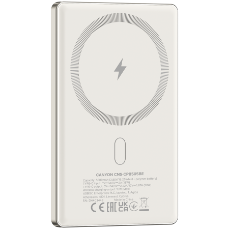 CANYON power bank OnPower 505 slim Magnetic 5000 mAh PD20W Beige [3]