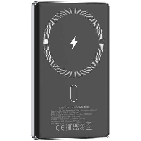 CANYON power bank OnPower 505 slim Magnetic 5000 mAh PD20W Dark Grey [3]