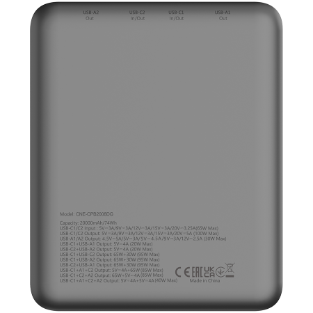 CANYON power bank PB-2008 LED FLAT 20000 mAh PD100W QC3.0 Dark Grey [5]