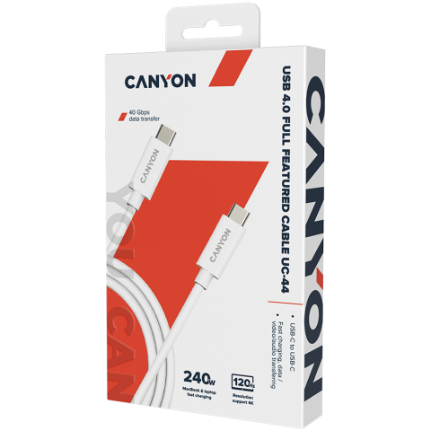 CANYON UC-44, cable, U4-CC-5A1M-E, USB4 TYPE-C to TYPE-C cable assembly 40G 1m 5A 240W(ERP) with E-MARK, CE, ROHS, white [1]