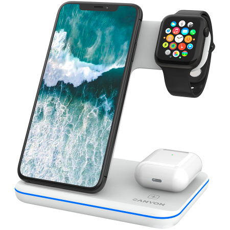 Accesorii - CANYON wireless charger WS-303 15W 3in1 White
