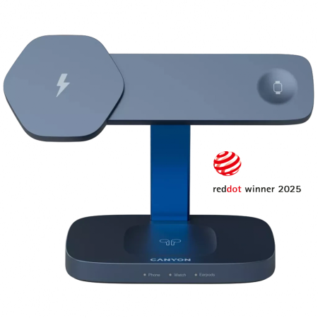 Telefoane - CANYON Wireless Charging Station Hexagon 310 3in1 DarkGrey/Blue