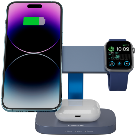 CANYON Wireless Charging Station Hexagon 310 3in1 DarkGrey/Blue [4]