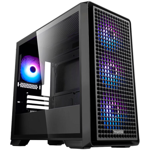 Carcase - Carcasa Segotep Radiant neagra, SECC Steel Micro ATX Mini Tower, fara sursa (tip ATX, montata jos), interior vopsit negru,
