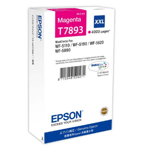 Cartuse & Tonere - Cartus cerneala Epson T7893, roz (magenta), original, 4000 pagini, 34.2 ml