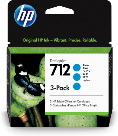 Cartuse Plottere - Cartus cerneala HP 712 3-Pack 29-ml Cyan DesignJet 3ED77A