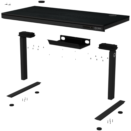 Dual-motor sit/stand adjustable-height gaming desk with wireless charger, RGB lighting, control panel, and USB ports, PB melamine surface tabletop, black. [3]