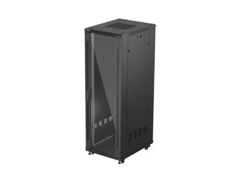 Retelistica - Dulap rack 19 inch freestanding Lanberg 37U 600x800 usa sticla negru (FF01-6837-12BL) - LANBERG