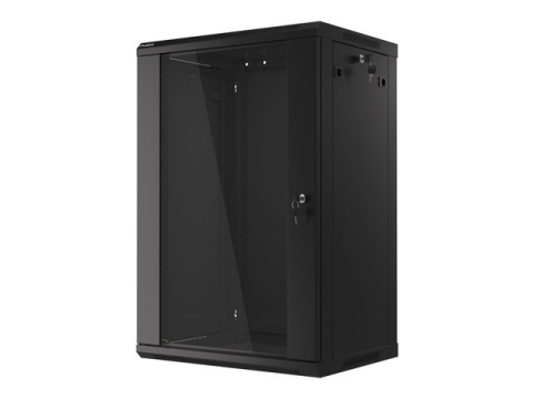 Retelistica - Dulap rack mural Lanberg, 19 inch, 18U, 600x450mm, Negru, Demontabil (WF01-6418-10B)