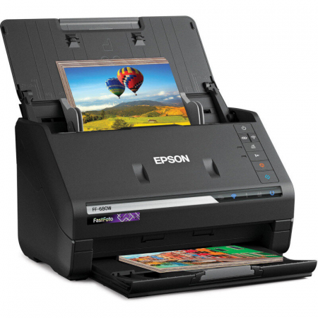 Scannere - Scanner Epson FASTFOTO FF-680W, dimensiune A4, tip sheetfed, viteza scanare: 46ppm alb-negru si color, rezolutie optica 6400x9600dpi, senzor CIS, Duplex, software : Epson ScanSmart,  Formate iesire: JPEG, TIFF, PDF, searchable PDF, PDF/A, interfata: USB 3.0, Wireless LAN IEEE 802.11b/g/n (WiFi 4),