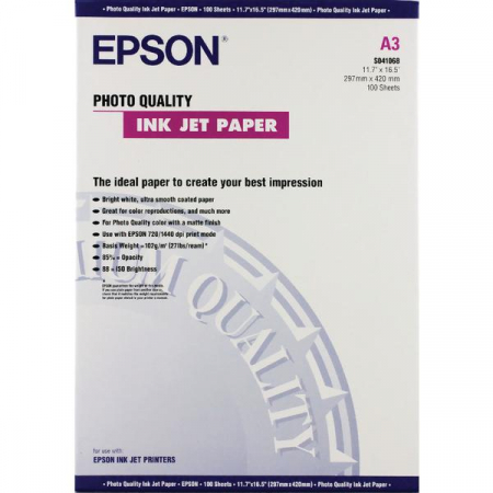 Consumabile - Hartie foto Epson S041068, dimensiune A3, 100 coli,photo quality inkjet paper, greutate 104g/m2