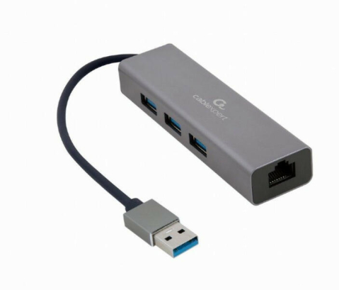 Concetor de retea - Adaptor retea GEMBIRD A-AMU3-LAN-01, USB 3.0 la Gigabit Ethernet cu Hub 3 porturi