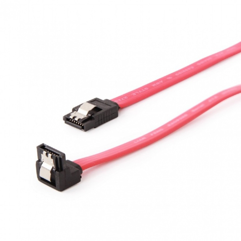 Cabluri & Adaptoare - Cablu de date SATA III Gembird, 50 cm, Conector cotit 90 grade, Roșu (CC-SATAM-DATA90)