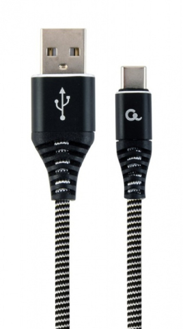 Cabluri Usb & Thunderbolt - Cablu de încărcare și date USB-A la USB-C Gembird, Premium, împletitură bumbac, 1m, Negru/Alb (CC-USB2B-AMCM-1M-BW)