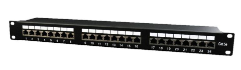 Patch panel-uri - Patch Panel 19" GEMBIRD, 24 Porturi, 1U, Cat. 5e, Ecranat, Negru