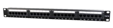 Patch panel-uri - Patch Panel 19" GEMBIRD, 24 Porturi, 1U, Cat. 5e, cu management cabluri, Negru
