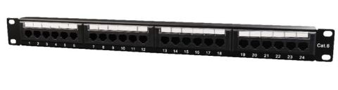 Patch panel-uri - Patch Panel 19" GEMBIRD, 24 Porturi, 1U, Cat. 6, cu management cabluri, Negru