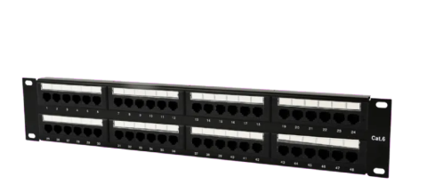 Patch panel-uri - Patch Panel 19" GEMBIRD, 48 Porturi, 2U, Cat. 6, cu management cabluri, Negru