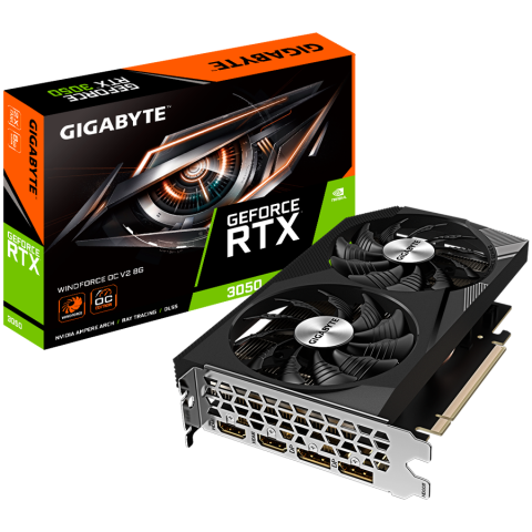 Componente - GIGABYTE Video Card NVIDIA RTX 3050 WINDFORCE OC V2 8G GDDR6/128bit, PCI-E 4.0, 1xDP 1.4, 1xHDMI 2.1, 1xDVI-D, Retail
