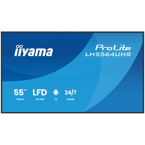 Monitoare - IIYAMA ProLite LH5564UHS-B1AG - Monitor profesional LFD, 55", 4K UHD, 500 cd/m², Android 14