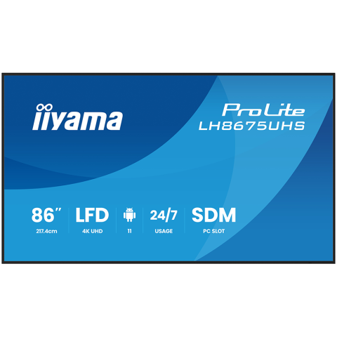 Monitoare\ Televizoare - IIYAMA LFD LH8675UHS-B2AG 86" 4K UHD IPS 3840x2160 500cd 1400:1 8ms Android 11 OS, iiSignage2, iiControl, iiShare, EShare, FailOver, Landscape, Portrait