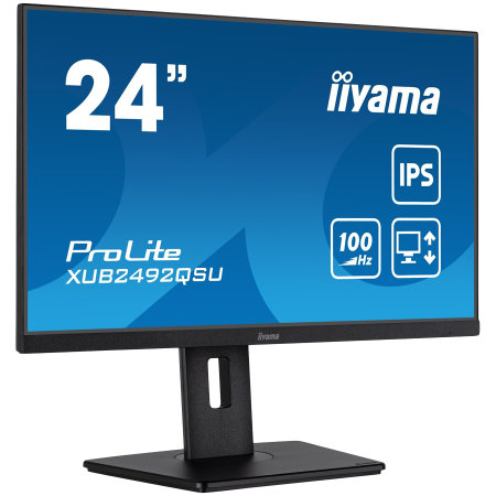 IIYAMA Monitor LED XUB2492QSU-B1 23.8" IPS 2560 x 1440 @100Hz 300 cd/m² 1000:1 0.5ms HDMI DP USB-Hub height, swivel, tilt, pivot (rotation both sides) 3y [1]