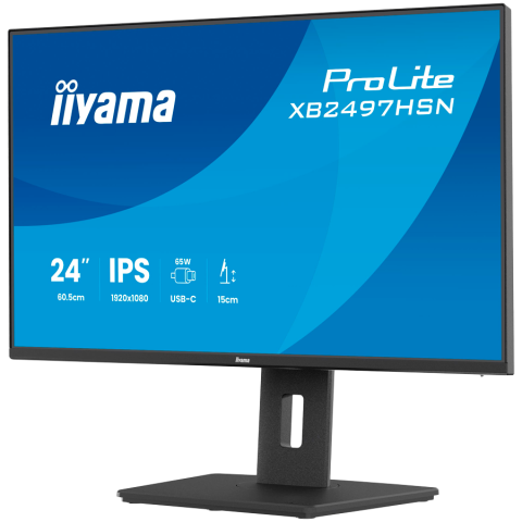 Iiyama ProLite XB2497HSN-B1, 60.5 cm , 23.8, 1920 x 1080 pixels, Full HD, LED, 1 ms, Black IPS monitor with USB-C docking, LAN [3]