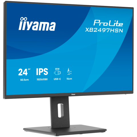 Iiyama ProLite XB2497HSN-B1, 60.5 cm , 23.8, 1920 x 1080 pixels, Full HD, LED, 1 ms, Black IPS monitor with USB-C docking, LAN [2]
