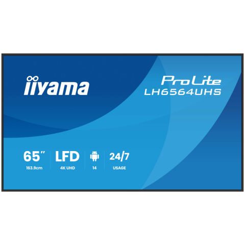 Monitoare\ Televizoare - IIYAMAL LFD LH6564UHS-B1AG 65" 4K UHD VA 3840x2160 500cd 5000:1 6.5ms Android 14 OS, iiSignage2, iiControl, iiShare, EShare, FailOver landscape, portrait