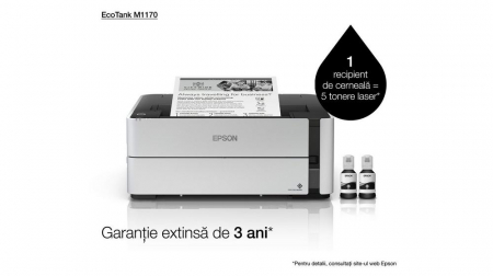 Imprimanta Epson EcoTank M1170, InkJet, Monocrom, Format A4, Duplex, Retea, Wi-Fi [4]