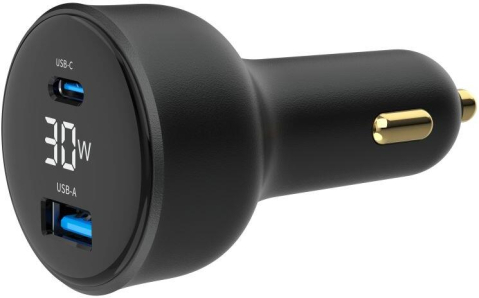 Accesorii telefoane - Incarcator auto USB cu USB-C PD 30W si LCD Gembird