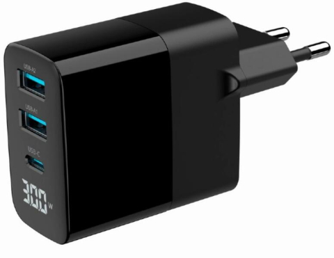 Telefoane - Incarcator rapid GaN 30W cu 3 porturi si LCD Gembird