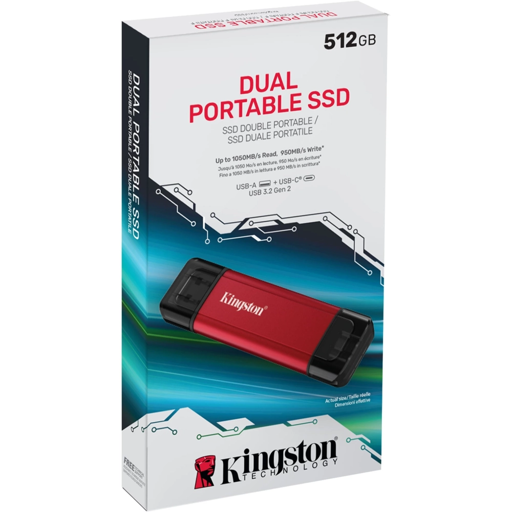 Stocare - SSD extern portabil Kingston 512GB Dual USB-A/C USB 3.2 Gen 2 (SPSD/512GB) - KINGSTON