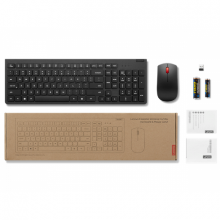 Periferice PC wip - Kit Wireless Tastatura Lenovo Essential Gen2, USB Wireless, Layout RO, Black + Mouse Optic, USB Wireless, Black