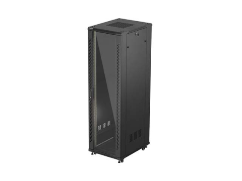Retelistica - Dulap rack 19 inch freestanding Lanberg 42U 600x800 usa sticla negru (FF01-6842-12BL) - LANBERG